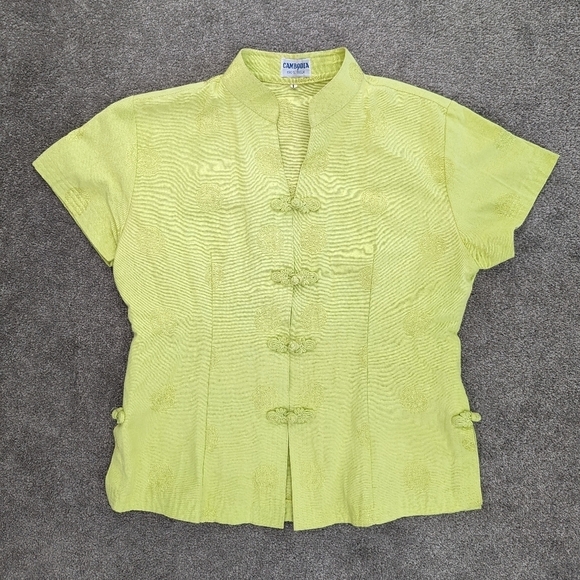 Cambodia Tops - CAMBODIA silk short sleeve button down shirt blouse size Large